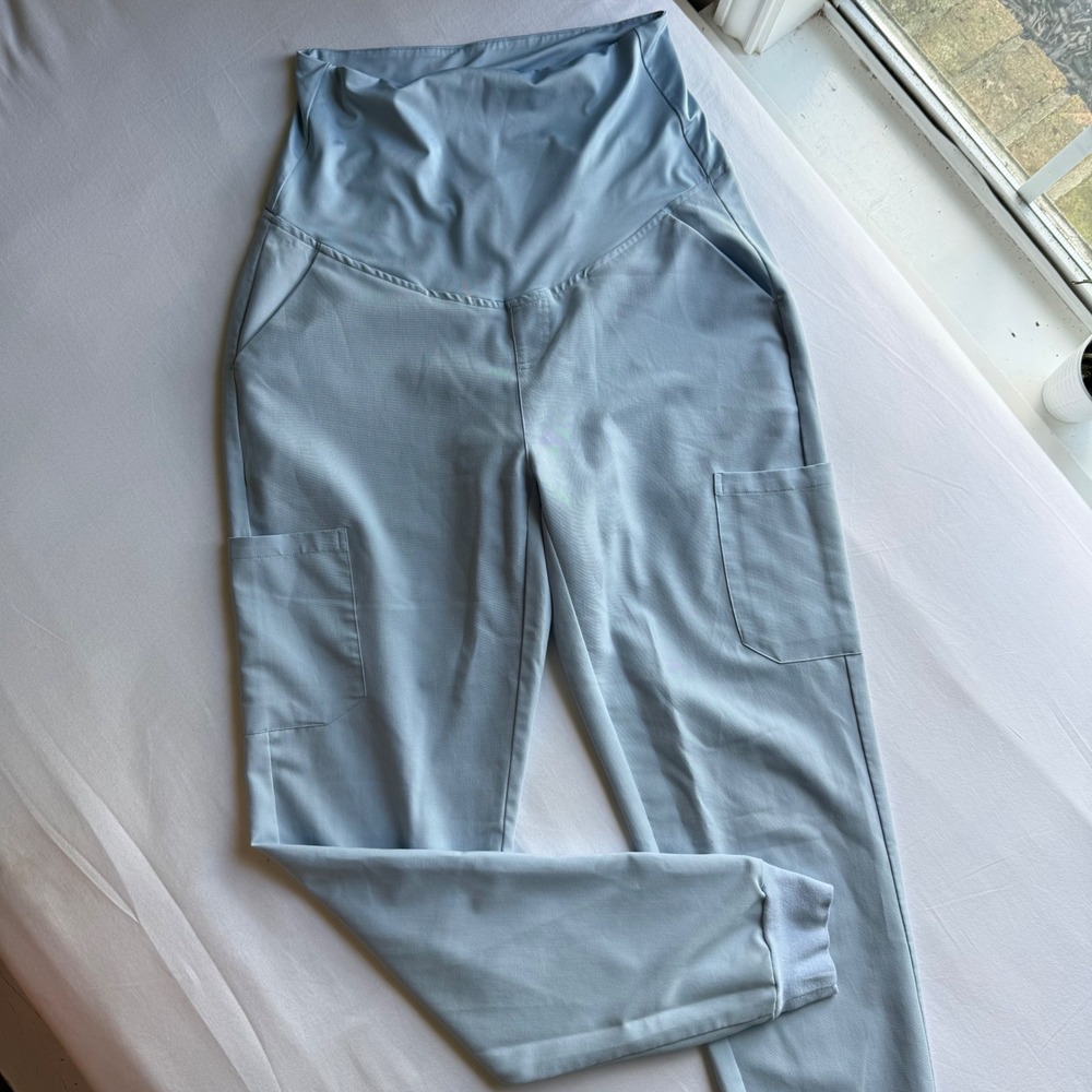 Mandala Maternity Scrub Joggers Light Blue Equa-Tek Cargo Pants Size Small Tall